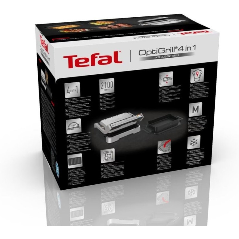 Tefal Grill clamping OptiGrill 4in1 Inox, 2100W, temp. regimes-4, removable plates, metal (GC774D30)
