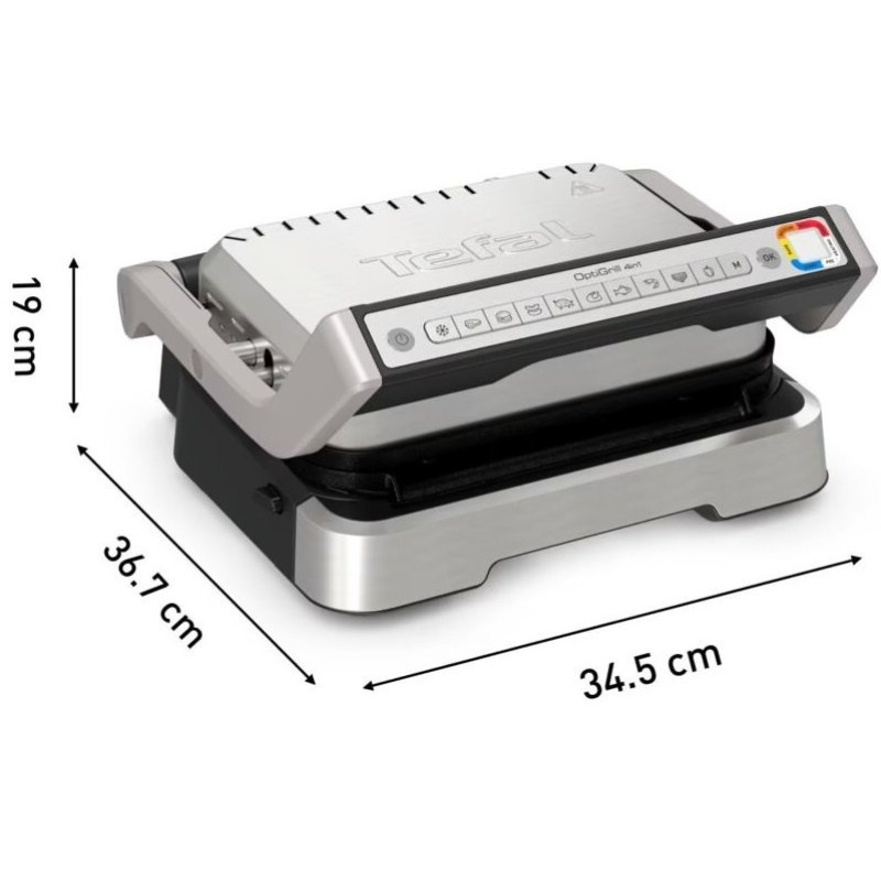 Tefal Grill clamping OptiGrill 4in1 Inox, 2100W, temp. regimes-4, removable plates, metal (GC774D30)