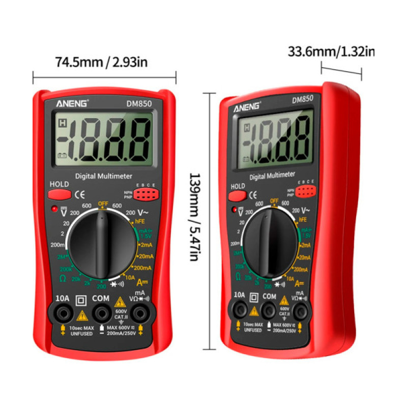 Цифровой мультиметр ANENG DM850, V, A, R, функція hFE (AN-DM850)