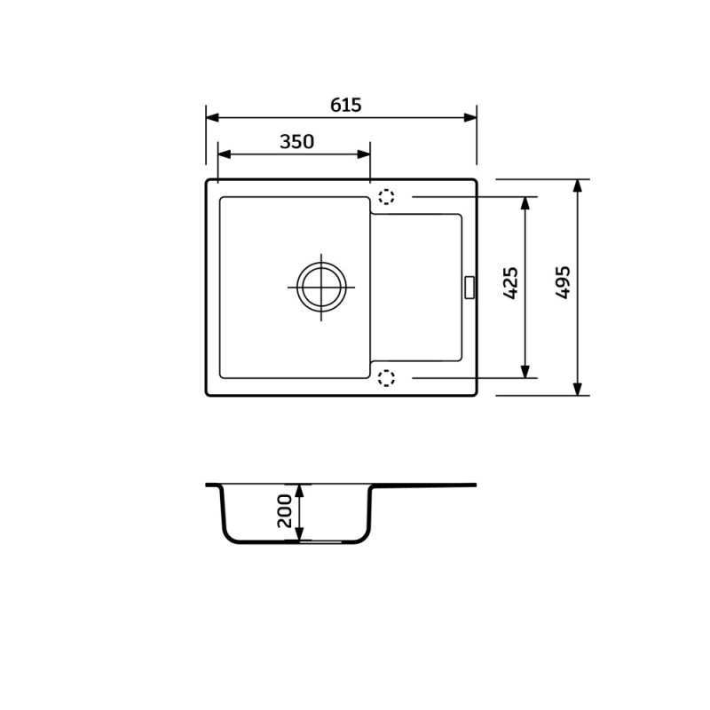 Adamant Набор кухонный Minimal, искуственный камень, прямоуг., с крылом, 615х495х200мм, чаша - 1, врезная, Avena + смеситель (1824296912310)
