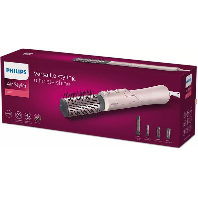 Philips Hair dryer brush 7000 Series, 3W, 3 modes, ionization, rotation. nozzle, ceramics, tourmaline, pink (BHA735/00)