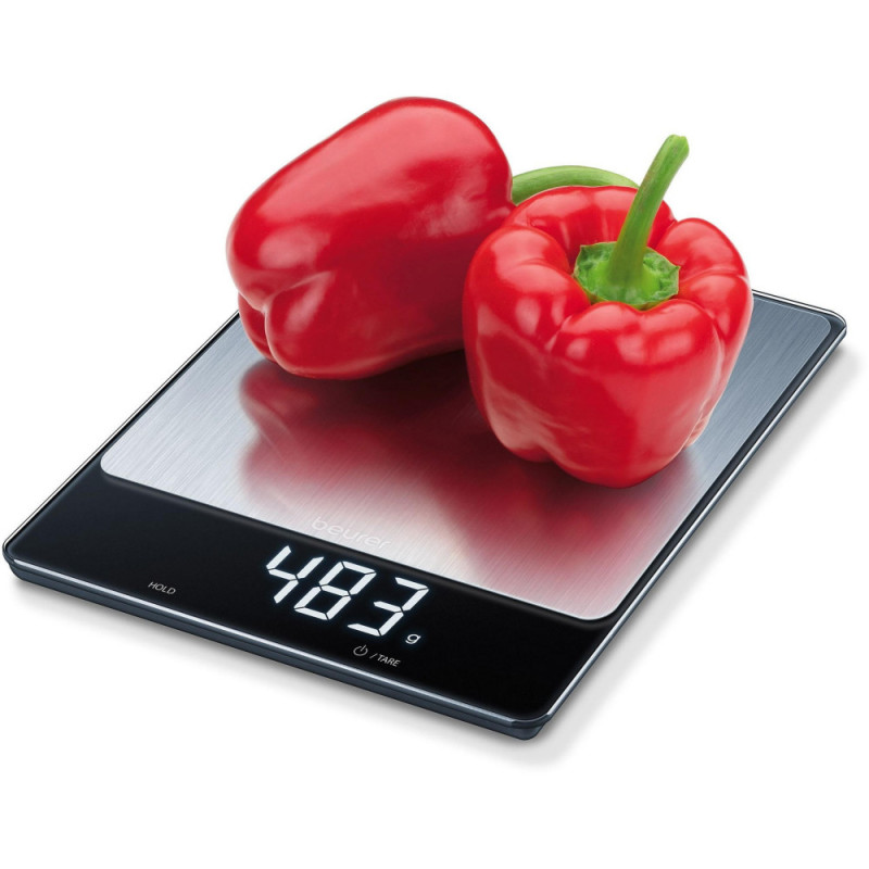 Beurer scales for kitchen 15kg, АААx4 included, glass, Stainless Steel (KS_34_STAINLESS_STEEL)