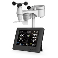 Sencor Метеостанція Sencor, внутр/зовн вимірювання, від мережі/CR2032x1+AAx3, темп-ра, вологість, час, прогноз погоди, атмосферний тиск, шв. вітру, чорний (SWS9500)