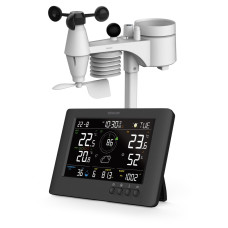 Sencor Метеостанція Sencor, внутр/зовн вимірювання, від мережі/CR2032x1+AAx3, темп-ра, вологість, час, прогноз погоди, атмосферний тиск, шв. вітру, чорний (SWS9500)