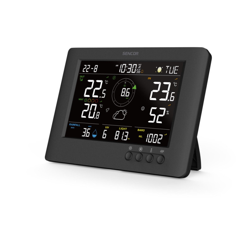 Sencor Метеостанція Sencor, внутр/зовн вимірювання, від мережі/CR2032x1+AAx3, темп-ра, вологість, час, прогноз погоди, атмосферний тиск, шв. вітру, чорний (SWS9500)