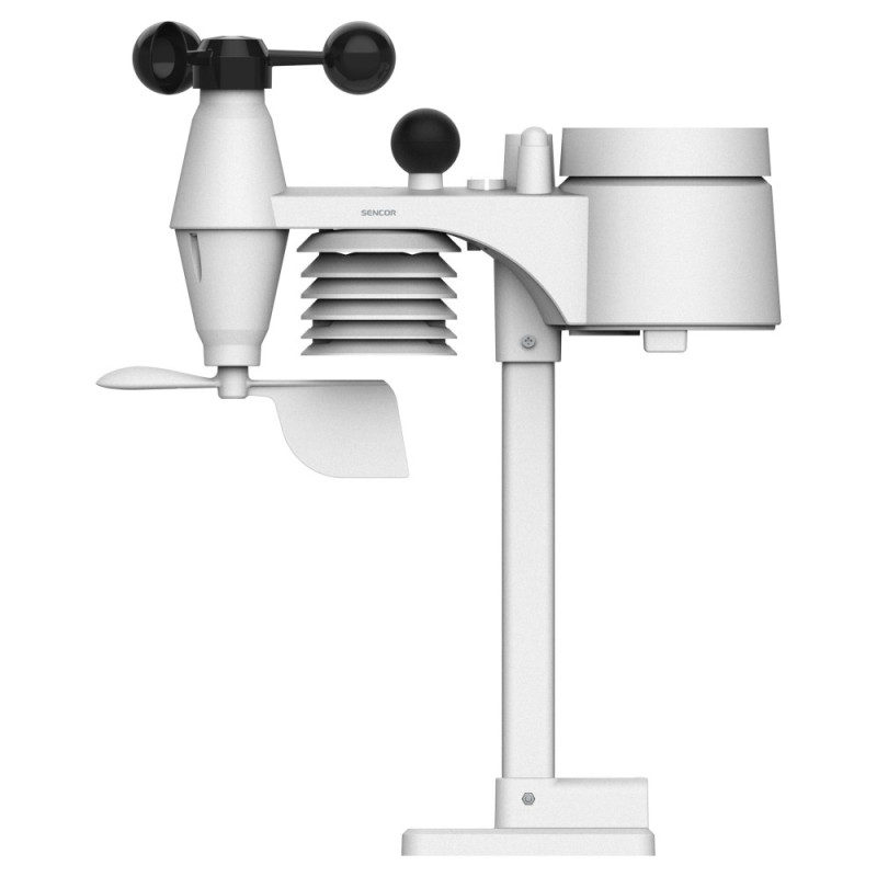 Sencor Метеостанція Sencor, внутр/зовн вимірювання, від мережі/CR2032x1+AAx3, темп-ра, вологість, час, прогноз погоди, атмосферний тиск, шв. вітру, чорний (SWS9500)