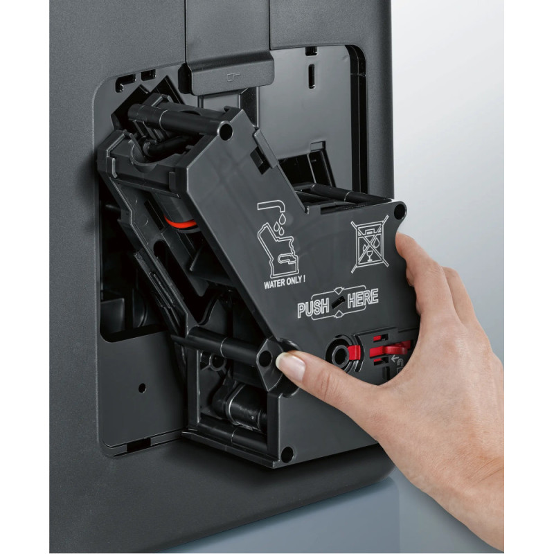 Siemens Кавомашина Siemens 1.7л, зерно + мелена, автомат.капучинатор, LED - дисплей, авторецептів - 12, чорно - срібний (TE655203RW)