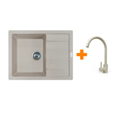 Adamant Набор кухонный Anila, искуственный камень, прямоуг., с крылом, 645х495х200мм, чаша - 1, врезная, Avena + смеситель (182496910306)