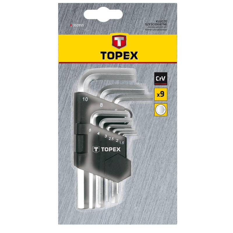 Topex Hex keys, set of 9 pcs, short, CrV, 1.5-10mm (35D955)