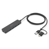Digitus DIGITUS USB 3.0 Hub 4-Port, Slimline with USB-C Adapter, 5Gbps, 1,2m cable (DA-70236)
