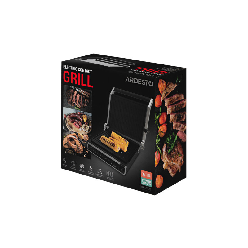 ARDESTO grill clamping GK-STC20, 2000W, temp. regimes-6, removable plates, 180° opening, metal, silver
