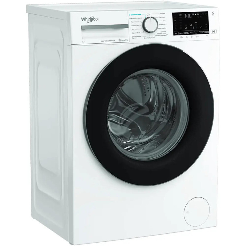 Whirlpool Пральна машина фронтальна, 7кг, 1200, A+++, 49.6см, дисплей, пара, інвертор, люк чорний, білий (WAM712WBUA)