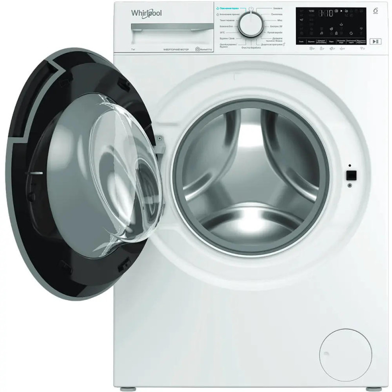 Whirlpool Пральна машина фронтальна, 7кг, 1200, A+++, 49.6см, дисплей, пара, інвертор, люк чорний, білий (WAM712WBUA)