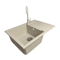 Adamant Kitchen set Horizon Medium, artificial stone, rectang., with drainboard, 700х500х230mm, bowl - 1, over-mounted, Avena + mixer (4824296104406)