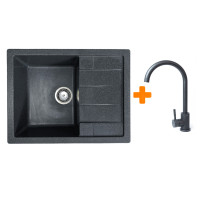 Adamant Kitchen set Anila, artificial stone, rectang., with drainboard, 645х495х200mm, bowl - 1, over-mounted, graphite + mixer- 1, over-mounted, Old stone + mixer (182496910313)