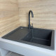 Adamant Kitchen set Anila, artificial stone, rectang., with drainboard, 645х495х200mm, bowl - 1, over-mounted, graphite + mixer- 1, over-mounted, Old stone + mixer (182496910313)