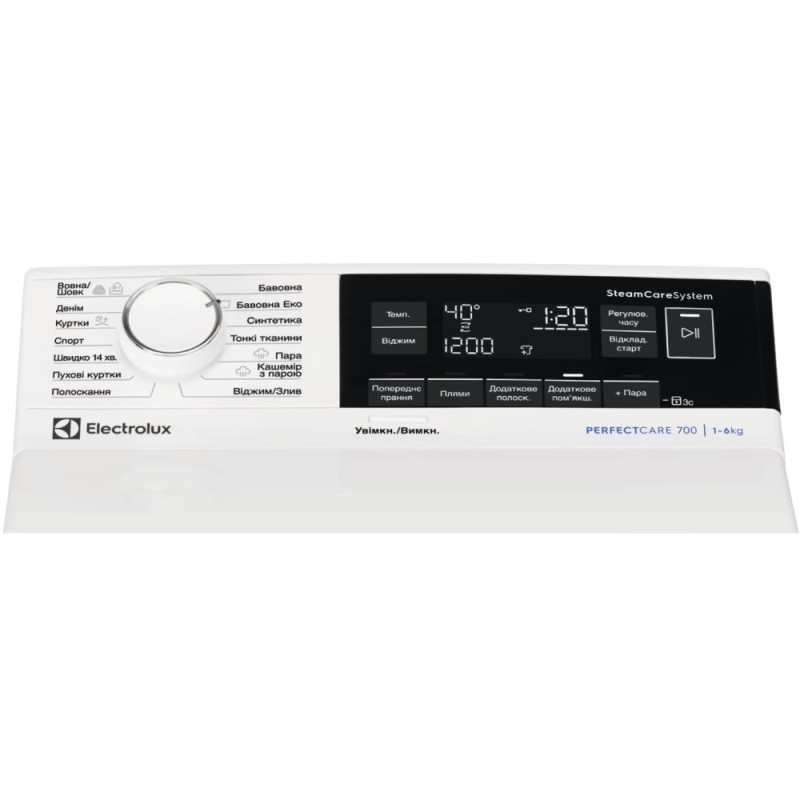 Electrolux Стиральная машина вертикальная, 6кг, 1300, A+++, 60см, дисплей, пар, инвертор, белый (EW7TN3362U)