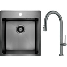 Deante Kitchen set Olfato steel sink ZPO_D10A + tap BQO_D72M, titanium (ZPOED10A)
