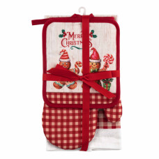 ARDESTO Подарунковий набір для кухні Christmas Gingerbread, 3шт, 100% бавовна (рушничок), 100% поліестер (прихватки), червоний (ART14HGR)