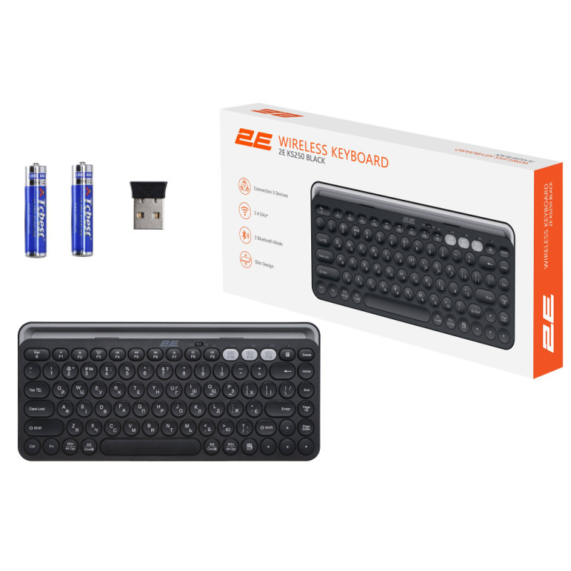 2E Keyboard membrane KS250 84key, WL/BT, EN/UK, black-grey (2E-KS250WBK_UA)