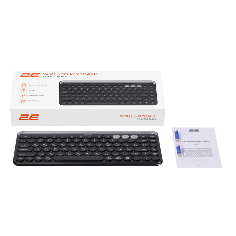 2E Keyboard membrane KS250 84key, WL/BT, EN/UK, black-grey (2E-KS250WBK_UA)