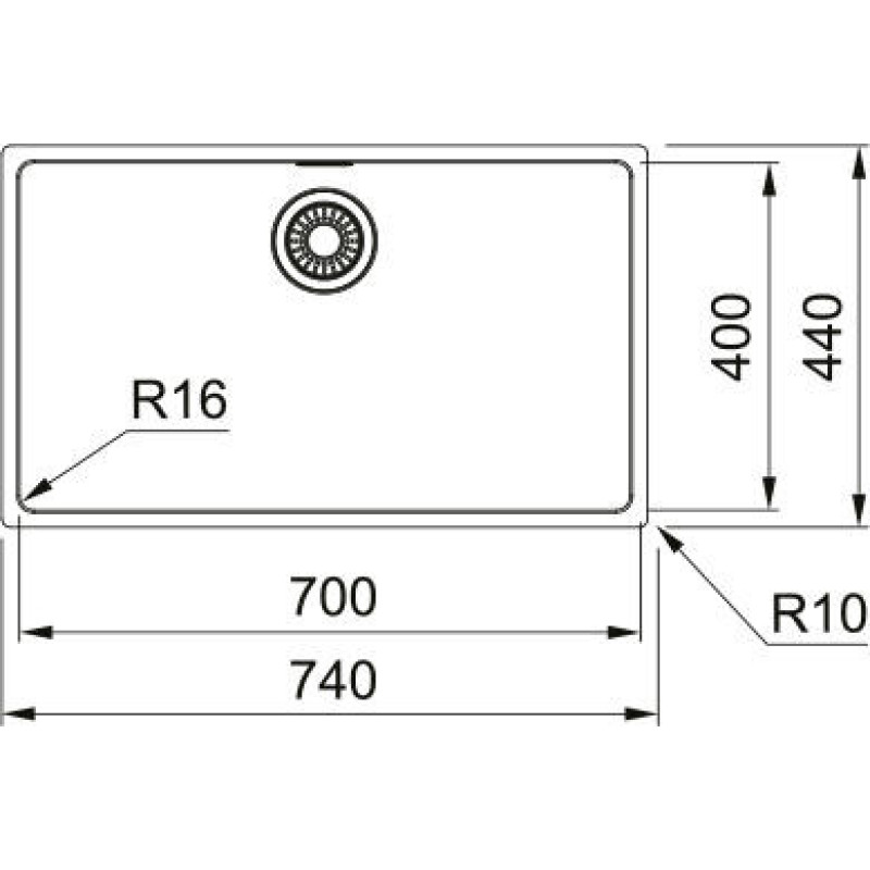 Franke Kitchen sink Maris, st.steel, rectang., no drainboard, 740х440х180mm, bowl - 1, under-counter mounting, MRX 110-70, inox (122.0719.936)