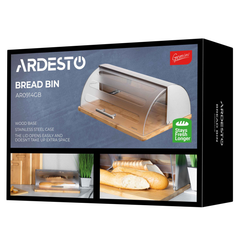 ARDESTO Bread bin Gemini 39х27х15cm, wood, plastic, stainless steel (AR0914GB)