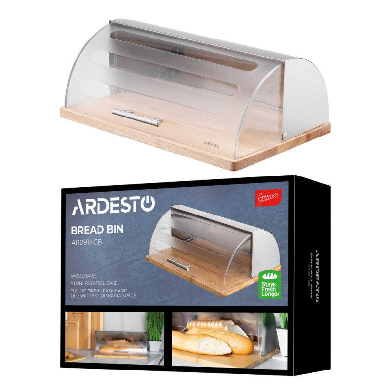 ARDESTO Bread bin Gemini 39х27х15cm, wood, plastic, stainless steel (AR0914GB)