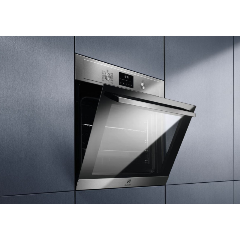 Electrolux Духовой шкаф электрический, 65л, A+, дисплей, конвекция, пиролиз, телескопические направляющие, нерж (EOH4P56BX)