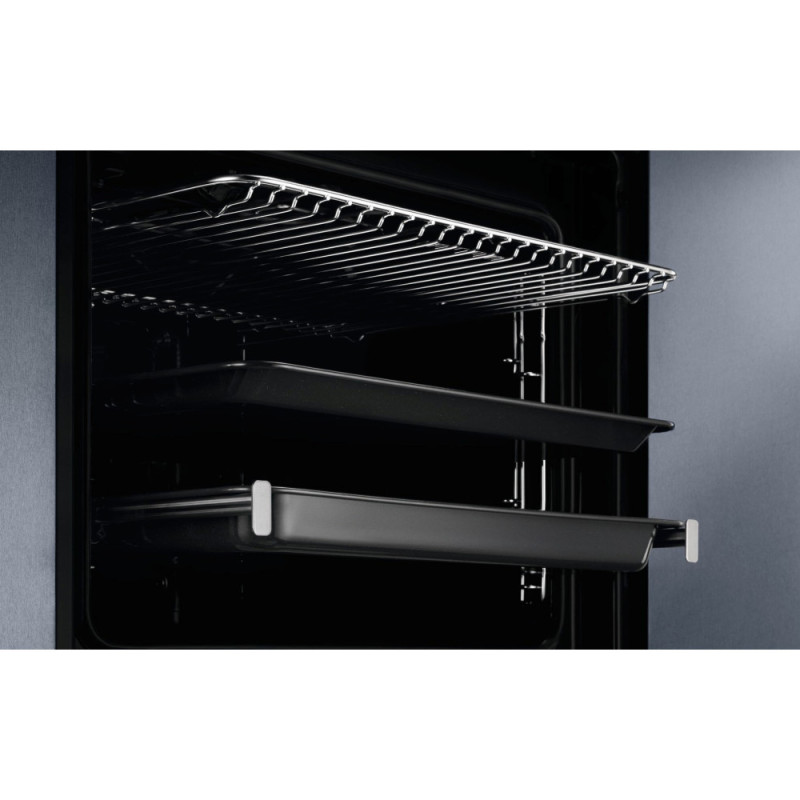 Electrolux Духовой шкаф электрический, 65л, A+, дисплей, конвекция, пиролиз, телескопические направляющие, нерж (EOH4P56BX)