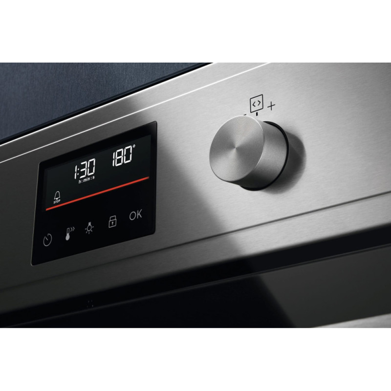 Electrolux Духовой шкаф электрический, 65л, A+, дисплей, конвекция, пиролиз, телескопические направляющие, нерж (EOH4P56BX)