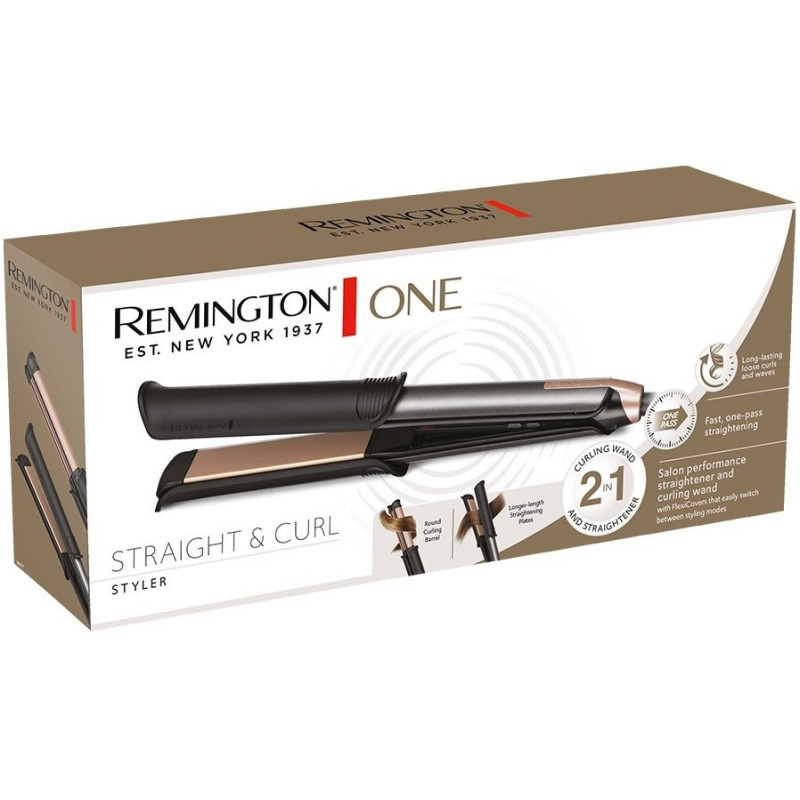 Remington hair straightener One Straight&Curl, temp. modes-5, 150-230С, ceramics, black (S6077)
