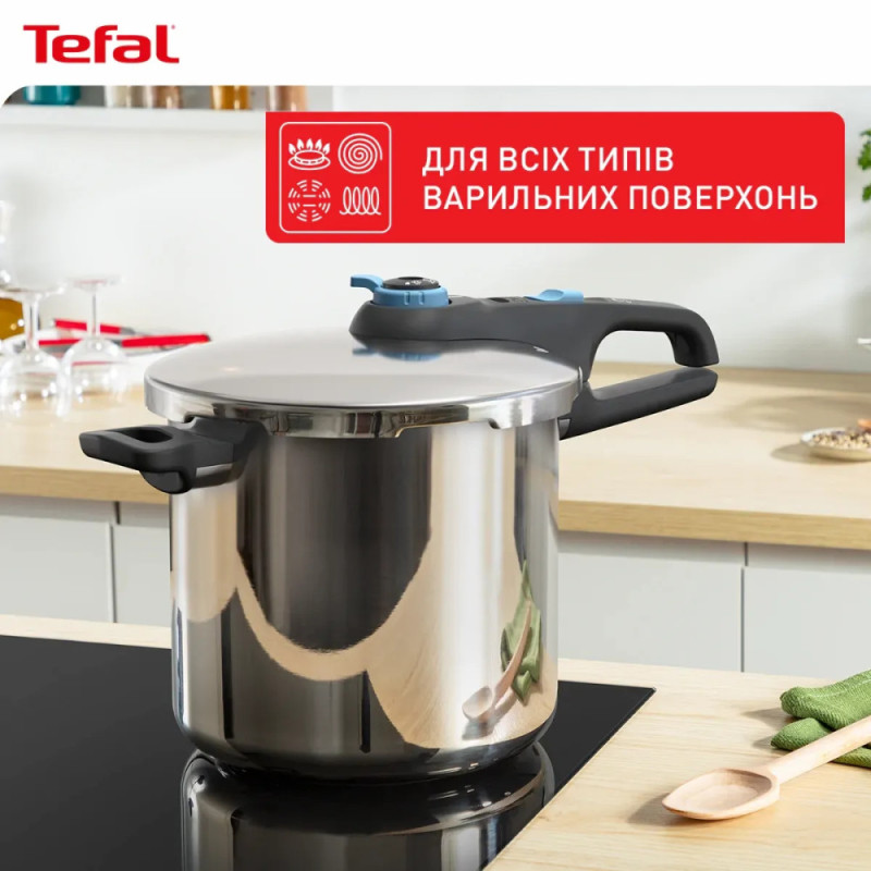 Tefal Скороварка Tefal Secure Trendy, 6л, з паровим кошиком, нержавіюча сталь, пластик (P2580701)