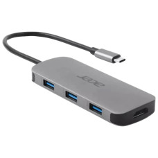 Acer Хаб 7in1 USB-С > 3xUSB-A3.2/HDMI/USB-C/PD/SD, 0.15м, сірий (HP.DSCAB.018)