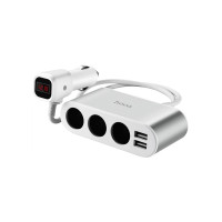 Зарядное устройство HOCO 2xUSB 10.5W + 3x car socket silver (6957531050896)