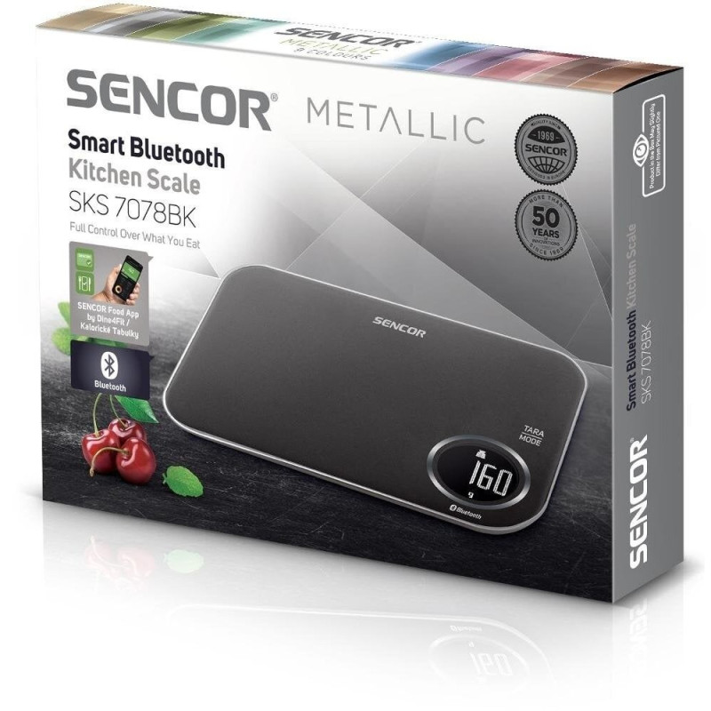 Sencor Ваги кухонні, 5кг, підкл. до смартфону, 2хААА , пластик, чорний (SKS7078BK)