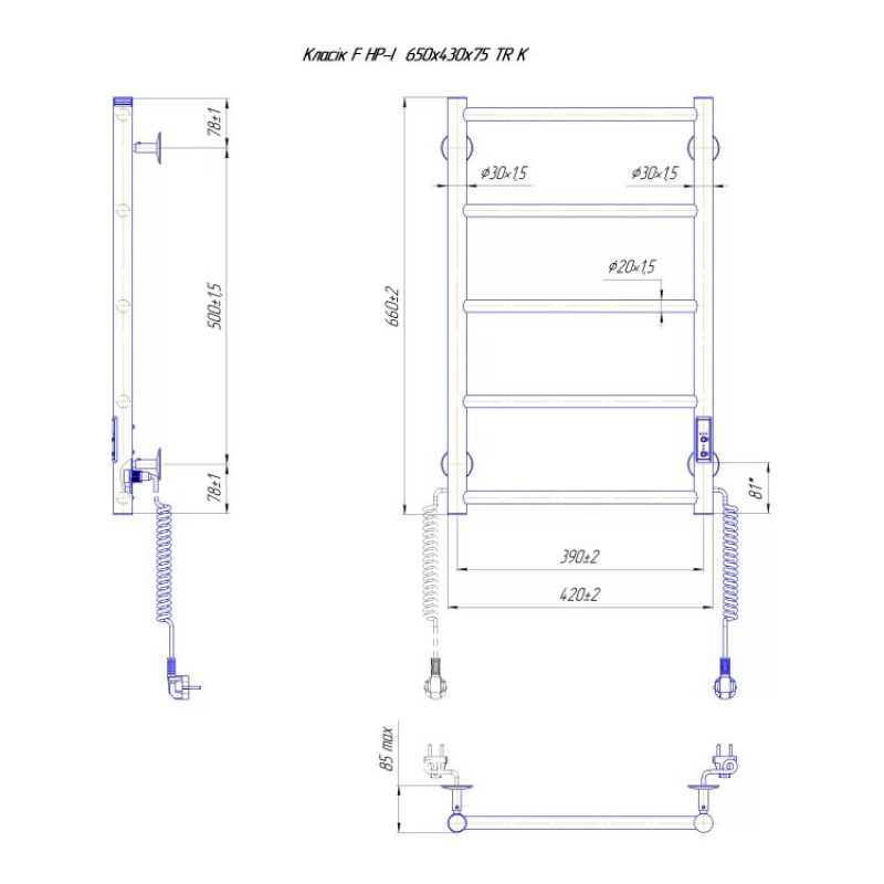 Mario Towel Dryer Classic F НР-I 650х430-75 TR K (2.3.0700.10.P)