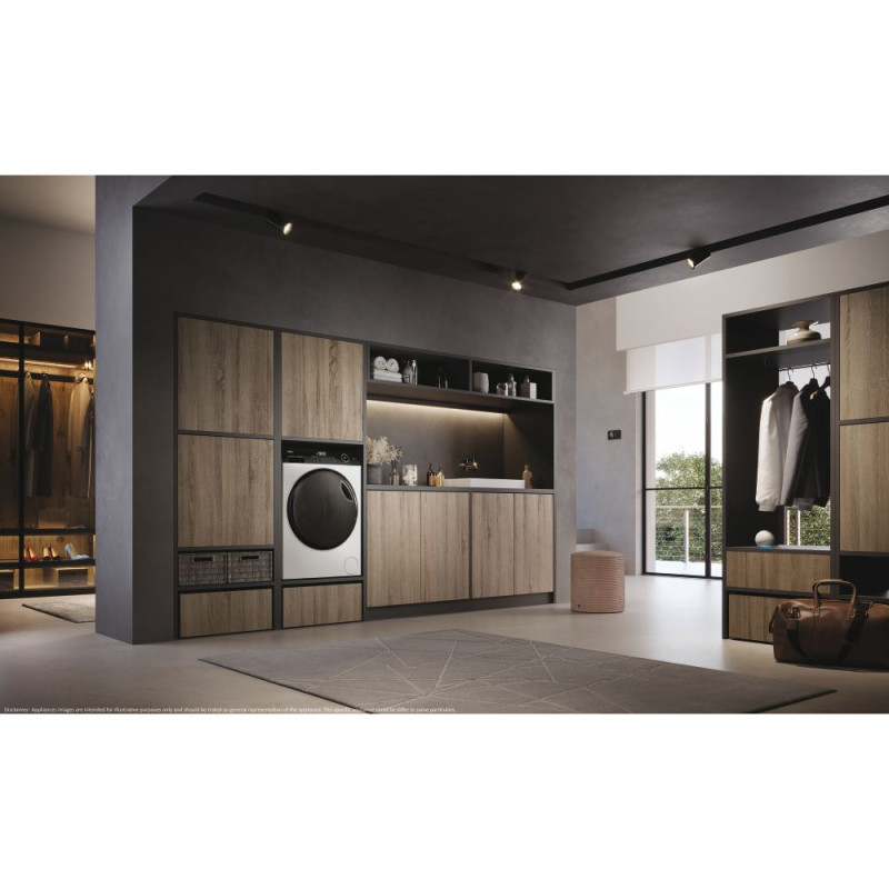 Haier Стиральная машина фронтальная, 8кг, 1400, A+++, 44см, дисплей, пар, инвертор, люк черный, прямой привод, белый (HW80-B14959TU1)