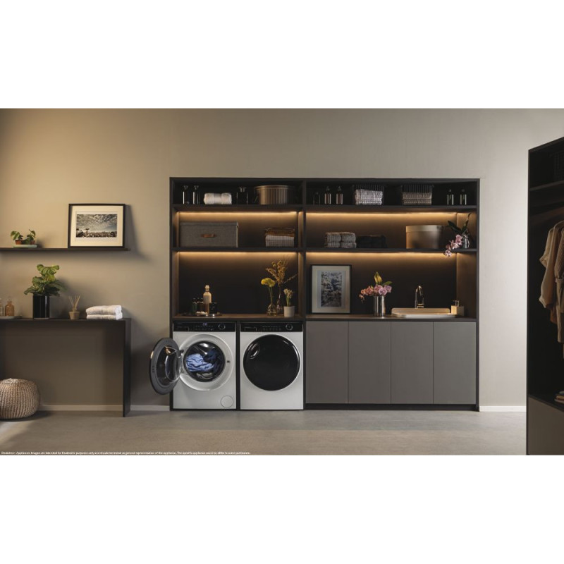 Haier Стиральная машина фронтальная, 8кг, 1400, A+++, 44см, дисплей, пар, инвертор, люк черный, прямой привод, белый (HW80-B14959TU1)
