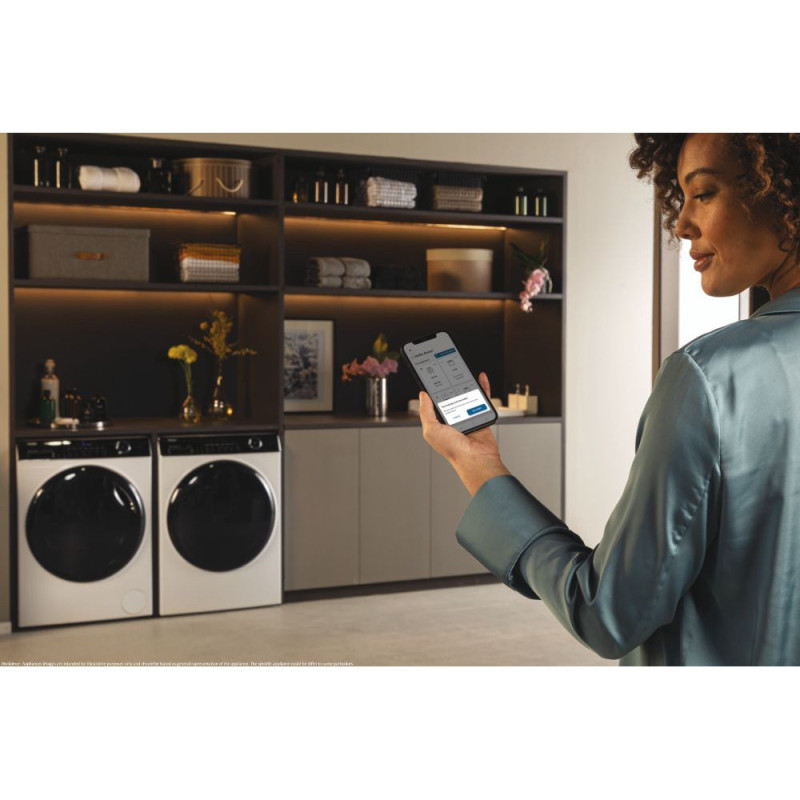 Haier Стиральная машина фронтальная, 8кг, 1400, A+++, 44см, дисплей, пар, инвертор, люк черный, прямой привод, белый (HW80-B14959TU1)