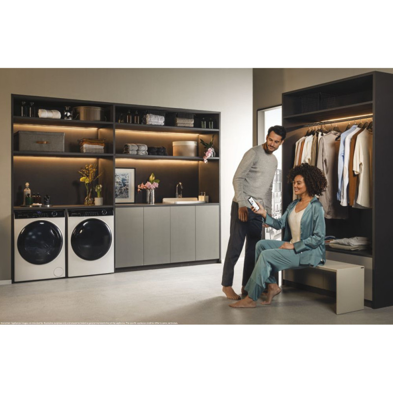 Haier Стиральная машина фронтальная, 8кг, 1400, A+++, 44см, дисплей, пар, инвертор, люк черный, прямой привод, белый (HW80-B14959TU1)