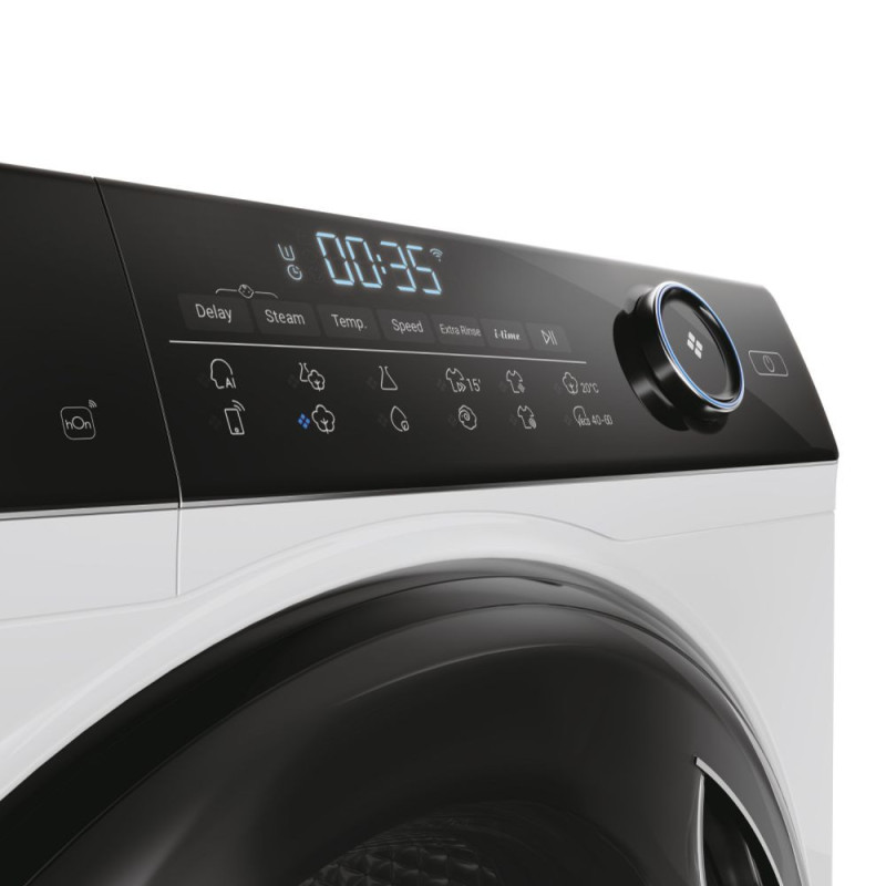 Haier Стиральная машина фронтальная, 8кг, 1400, A+++, 44см, дисплей, пар, инвертор, люк черный, прямой привод, белый (HW80-B14959TU1)