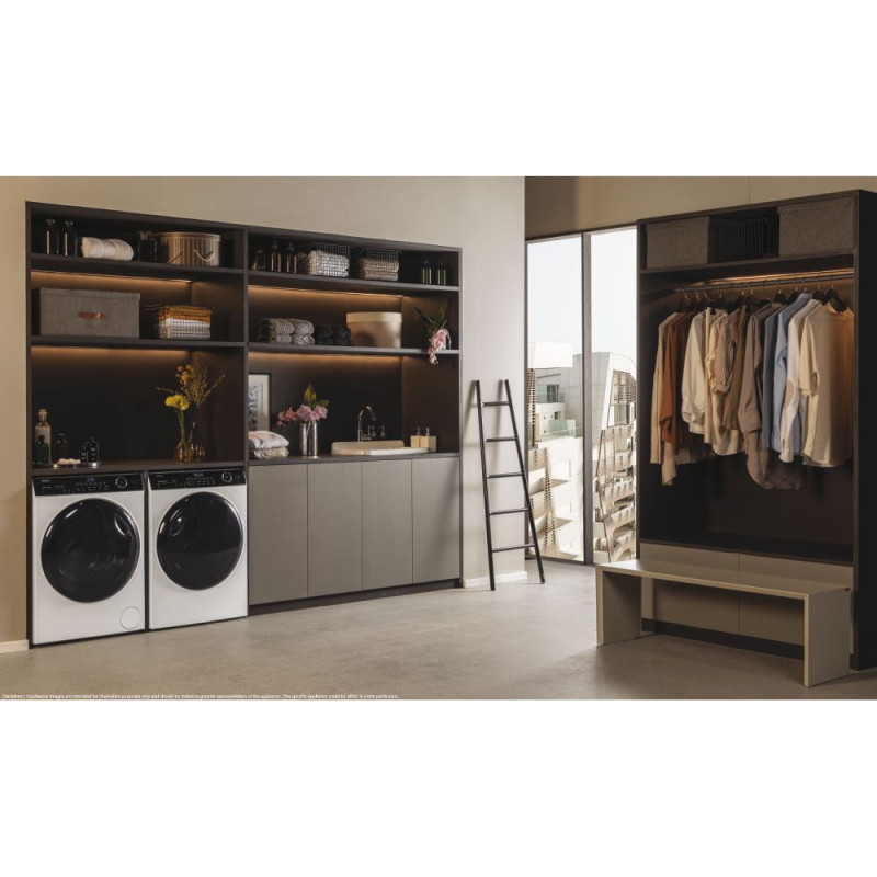 Haier Стиральная машина фронтальная, 8кг, 1400, A+++, 44см, дисплей, пар, инвертор, люк черный, прямой привод, белый (HW80-B14959TU1)