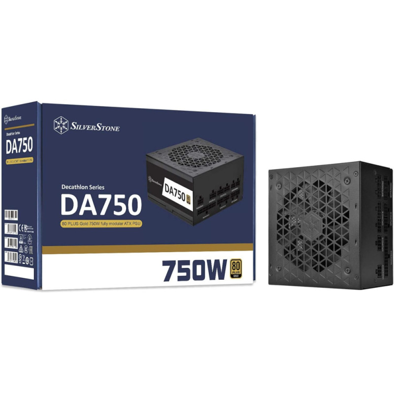 SilverStone PSU Decathlon (750W), >90%, 80+ Gold, 120мм, 1xMB, 24pin(20+4), 2xCPU 8pin(4+4), 6xMolex, 8xSATA, 4xPCIe 8pin(6+2), Fully modular (SST-DA750-G)