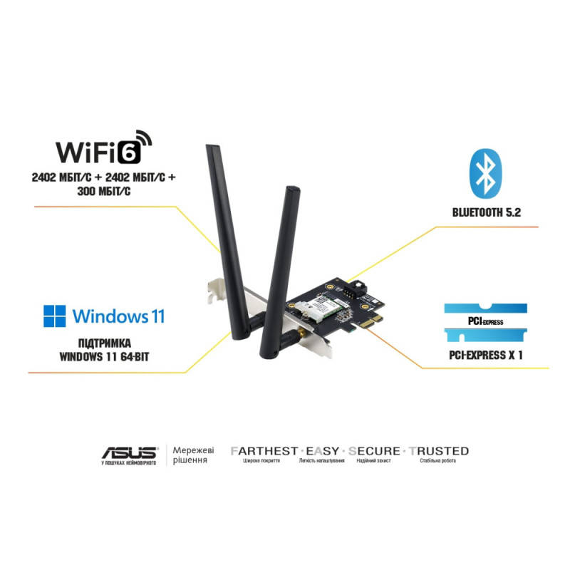 ASUS WiFi-adapter PCE-AXE5400 Bluetooth 5.2 PCI Express WPA3 OFDMA MU-MIMO (90IG07I0-ME0B10)