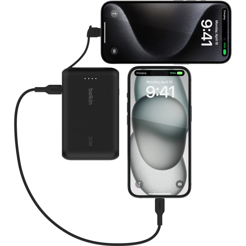 Belkin Power Bank 10000mAh, Integrated Cable USB-C, black (BPB021HQBK)