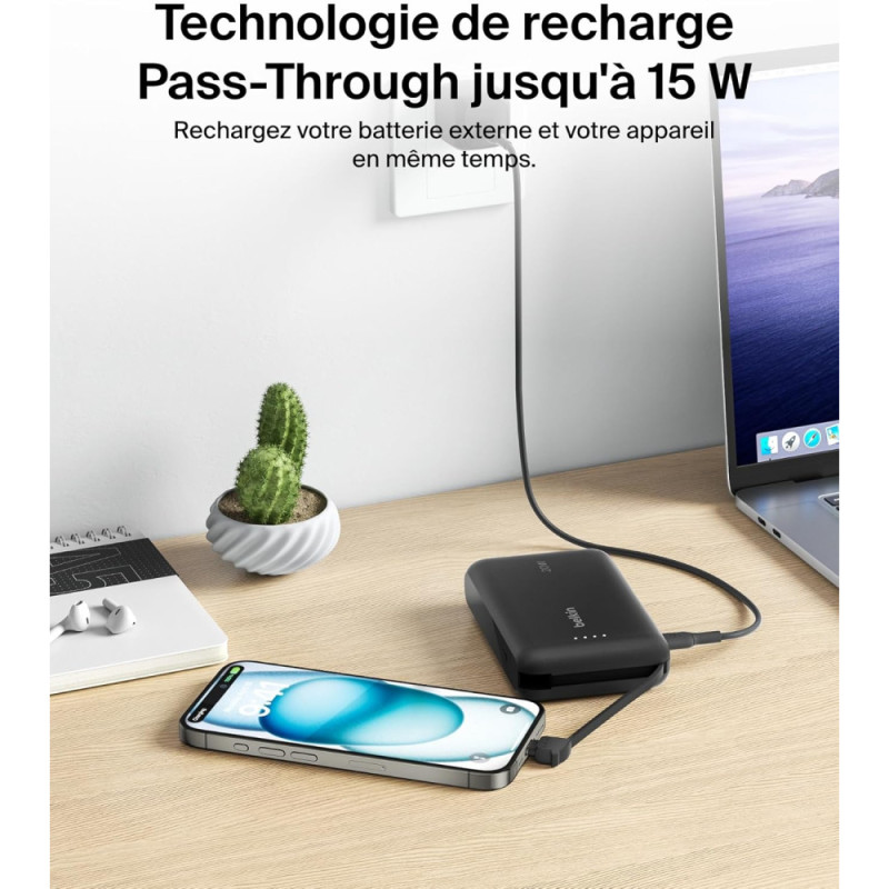 Belkin Power Bank 10000mAh, Integrated Cable USB-C, black (BPB021HQBK)