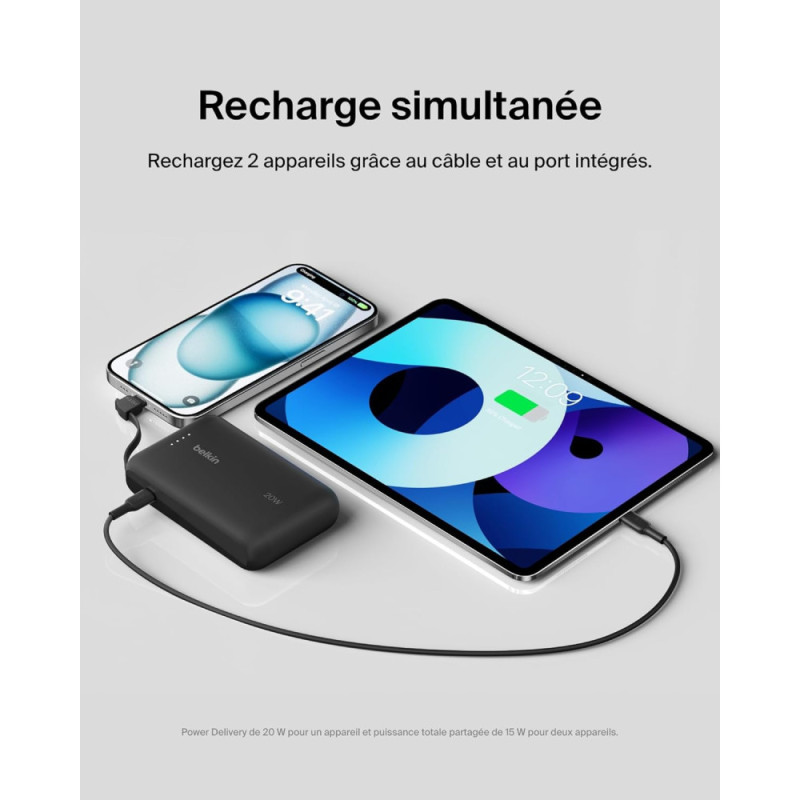 Belkin Power Bank 10000mAh, Integrated Cable USB-C, black (BPB021HQBK)