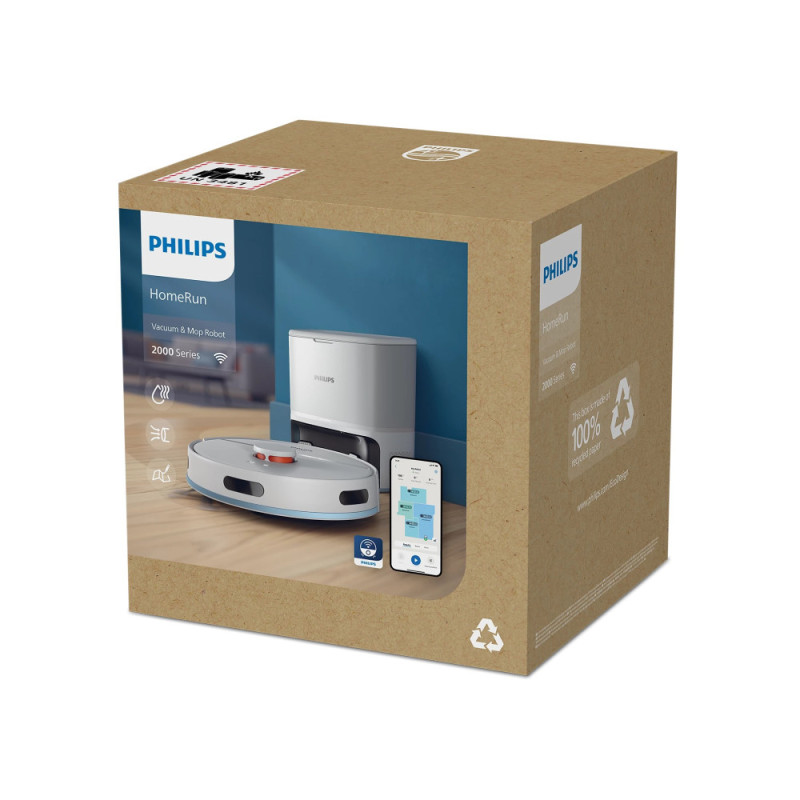 Philips Робот-пылесос Philips Series 2000, h=9.7см, влажная уборка, конт пыль -0.38л, вода -0.3л, автон. раб. до 120мин, EPA 11, Wi-Fi, станция самоочищ., белый (XU2100/25)