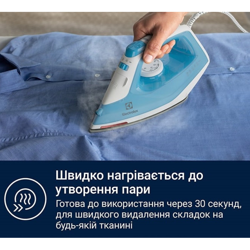 Electrolux Утюг, 2300Вт, 250мл, паровой удар 110гр, керам. подошва, сине-белый (E5SI2-4CB)